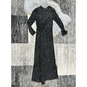 Ashish Black Twist Sequin Maxi Dress Small‎ Long Sleeve NWT Sheath (MSRP $2500)